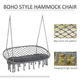 Patio Hammock Chair 2 Seat, Hanging Rope Hammock Swing Chair with Metal Frame and Cushion, Large Macrame Seat for Indoor and Outdoor 396 lbs Capacity
