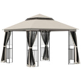 10'x10' Soft-top Patio Gazebo with Double Tier Roof, Mesh Curtains, Display Shelves
