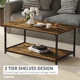 Industrial Coffee Table with Storage Shelf, 2-tier Center Table for Living Room