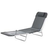 Outdoor Lounge Chair, Portable Adjustable Reclining Seat Folding Chaise Lounge Patio Camping Beach Tanning Chair Bed with Pillow