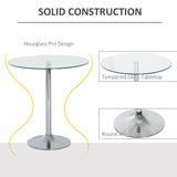 Round Dining Table, Modern Pub Table with Tempered Glass Top, Galvanized Metal Base, Small Dining Table
