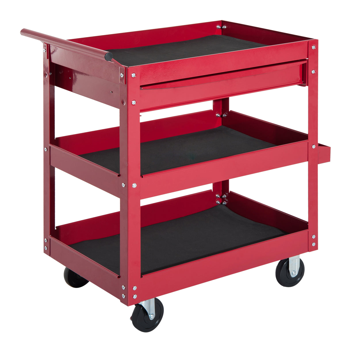 3-Tier Rolling Tool Cart with Drawer and Side Box, 132 LBS Capacity Steel Utility Cart, Mobile Service Tool Organizer for Garage