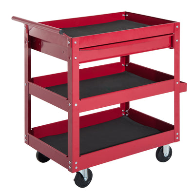 3-Tier Rolling Tool Cart with Drawer and Side Box, 132 LBS Capacity Steel Utility Cart, Mobile Service Tool Organizer for Garage