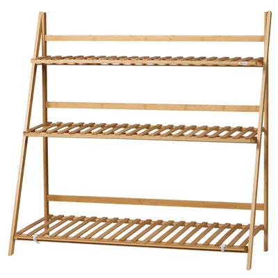 3-Tier Plant Stand, Plant Shelf Rack, Folding Bamboo Display Stand, 98x37x96.5cm