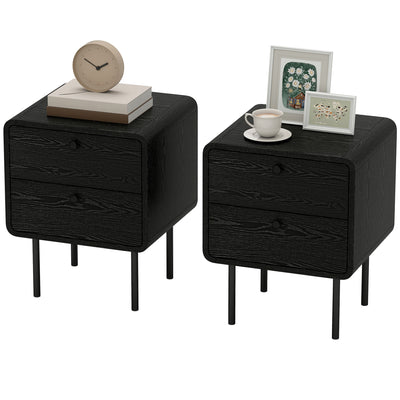 Modern Bedside Tables Set of 2, 2 Pieces Nightstands with 2 Storage Drawers and Steel Legs for Bedroom