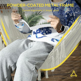 Patio Hammock Chair with Stand, Outdoor Hammock Swing Hanging Lounge Chair with Side Pocket and Headrest