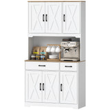 Grand garde-manger de cuisine, 6 portes, 2 tiroirs, étagères réglables et plan de travail, armoire de rangement rustique pour salon