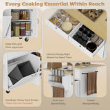 Kitchen Island Cart with Charging Station and Drop Leaf, Kitchen Island Table on Wheels with Trash Can Cabinet