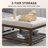 Ottoman Coffee Table, 32 Inch Square Footrest Ottoman with Storage, Linen Upholstered Tufted Footstool