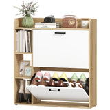 Shoe Cabinet with 2 Flip Drawers, 3 Side Compartments, Adjustable Shelves, 8-12 Pairs for Entryway Hallway