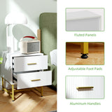 2 Pieces Nightstands with Storage, Modern Bedside Tables with 2 Fluted Drawers and Gold Legs for Bedroom