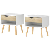 Set of 2 Bedside Table with Drawer and Shelf, Modern Nightstand with Wooden Legs