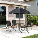 6 Pieces Outdoor Dining Set for 4 with Umbrella Patio Outdoor Furniture Set with Round Table 4 Folding Chairs