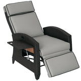 Chaise inclinable en rotin avec dossier et repose-pieds réglables, plateau latéral