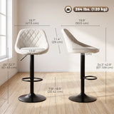 Bar Stools Set of 3, Swivel Counter Height Bar Stools with Back, Adjustable Linen-Look Bar Chairs