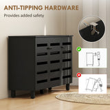 Shoe Cabinet with 3 Slatted Doors, 3-tier Shelving Rack Cabinet with Adjustable Shelves for 15 Pairs of Shoes