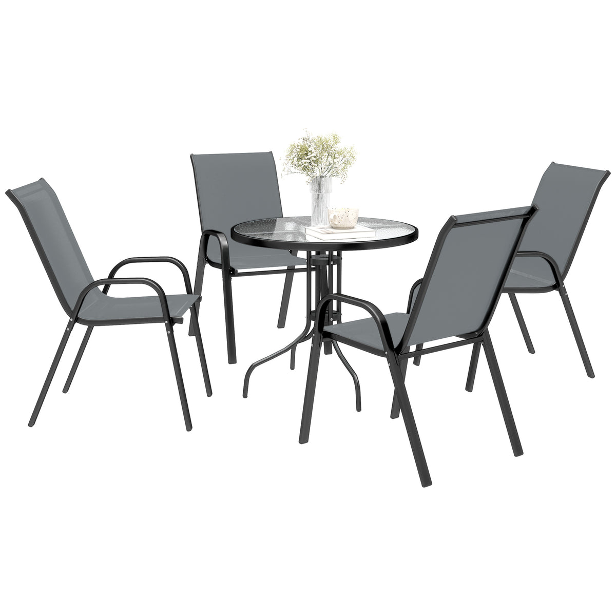 Five-Piece Steel Patio Set, with Glass-Top Table