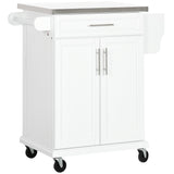 Kitchen Island with Stainless Steel Top, Rolling Kitchen Cart on Wheels with Storage Drawer