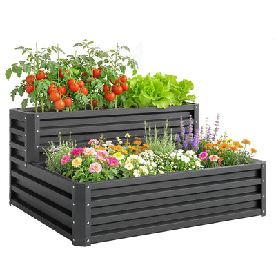 2 Tier Galvanized Raised Garden Bed, Steel Planter Box for Vegetables, 47