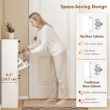 Shoe Cabinet with 2 Large Flip Drawers, Farmhouse Narrow Shoe Storage Cabinet with 2 Top Compartments