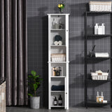 Armoire de salle de bain haute, meuble de rangement autonome avec étagères et 2 placards