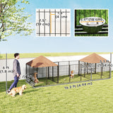 Outdoor Dog Kennel with 2 Rooms, Rotating & Adjustable Height Bowls