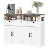Sideboard, Buffet Cabinet with 4 Barn Doors and 3 Drawers, Coffee Bar Cabinet with Adjustable Shelves