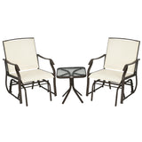 3 Piece Patio Glider Set Outdoor Gliders with Breathable Mesh Seat, Glass Top Table for Garden