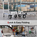 4-Wheel/2-Wheel Cargo Cart, 2-in-1 Folding Hand Truck with Aluminum Alloy Frame and Steel Handle