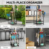 3-Tier Yard Tool Tower Rack, Garden Tool Organizer with 14 Hooks for Long-Handled Rakes