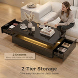 LED Coffee Table with Storage, 2-Tier Modern Center Table with 2 Drawers for Living Room
