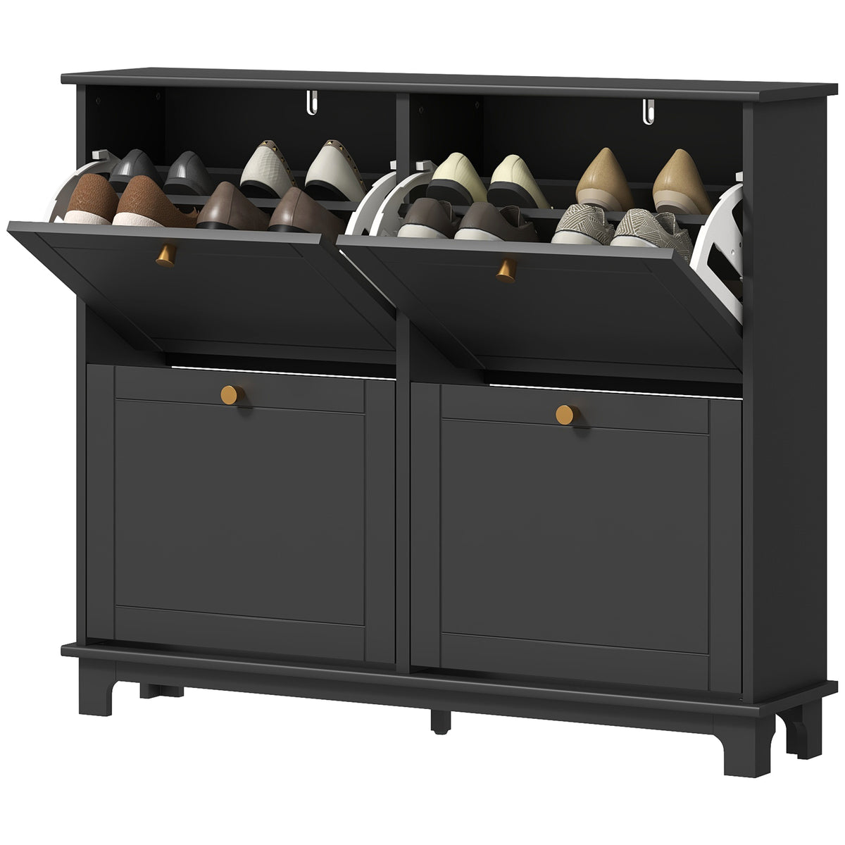Meuble de Rangement pour Chaussures Moderne, Cabinet Étroit avec 4 Tiroirs à Bascule, Tablettes Ajustables, 5 Pieds pour Entrée