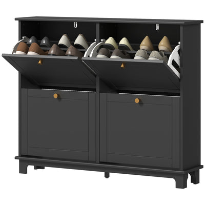 Modern Shoe Storage Cabinet, Narrow Shoe Cabinet with 4 Flip Drawers, Adjustable Shelves, 5 Legs for Entryway