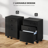 Petit Classeur 3 Tiroirs avec Serrure, Classeur de Rangement de Bureau Vertical avec Roulettes pour Bureau à Domicile