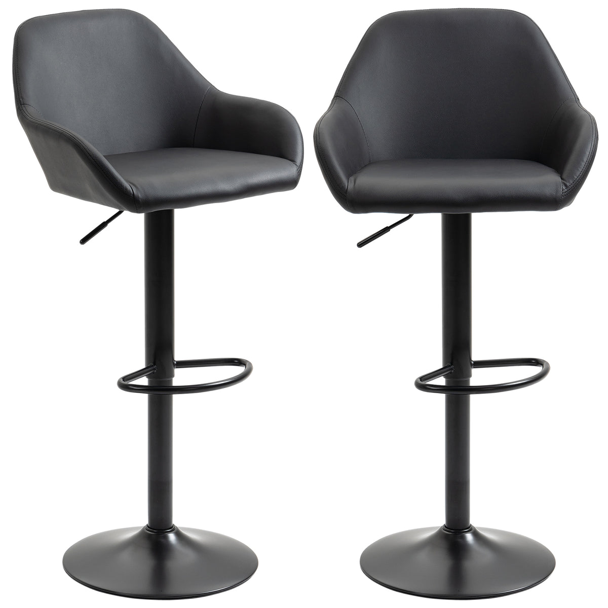 Lot de 2 tabourets de bar réglables, tabourets de bar pivotants avec repose-pieds et dossier, cuir PU et base ronde en acier