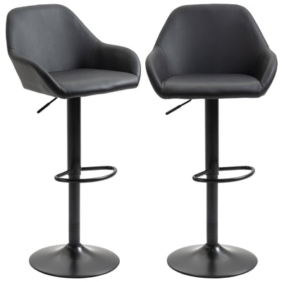 Adjustable Bar Stools Set of 2, Swivel Barstools with Footrest and Back, PU Leather and Steel Round Base