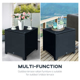 Table d'appoint en rotin, table à café en osier avec plateau en verre, mobilier de patio extérieur pour patio, bord de piscine, jardin et pelouse