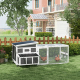 Wooden Chicken Coop, Rabbit Hutch with Large Run, Outdoor Poultry Cage with Nesting Box, Tray