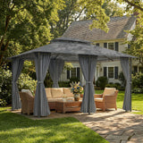 13'L x 10'W x 8.7'H Patio Gazebo Outdoor 2-Tiers Garden Canopy Yard Sunshade Shelter with Curtains