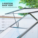 6' x 2.5' Walk-in Polycarbonate Greenhouse Aluminium Green House with Sliding Door, 5-Level Roof Vent