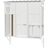 Wooden Catio Outdoor, Cat Window Box Enclosure for 2-3 Large Cats with 2 Jumping Platforms & Scratching Post