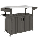 Outdoor Bar Cart with Storage Cabinet, Stainless Steel Outdoor Bar Table Top