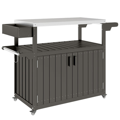 Outdoor Bar Cart with Storage Cabinet, Stainless Steel Outdoor Bar Table Top