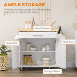 Kitchen Island with Storage, Rolling Cart Trolley with Rubberwood Top, Adjustable Shelf, Drawer