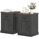 Side Table Set of 2, End Tables with Drawer and Cabinet, Nightstands for Small Spaces