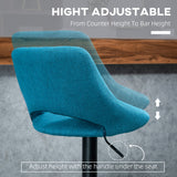 Bar Stools Set of 2, Swivel Counter Height Barstools with Adjustable Height, Linen Upholstered Bar Chairs with Round Metal Base and Footrest