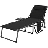 Folding Lounge Chair, Outdoor Chaise Lounge Tanning Chair with Adjustable Back, Side Table, Headrest