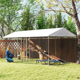 Outdoor Dog Kennel with Two Rooms, Escape-Proof Lock