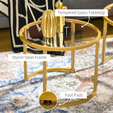 Tables Basses Rondes Gigognes (Lot de 2), Tables d'Appoint Modernes avec Plateau en Verre Trempé et Cadre en Acier pour Salon