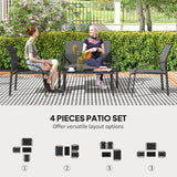 4 Piece Patio Furniture Set, Outdoor Conversation Set with Deep Seat, Glass-Top Table